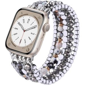 VISOOM Beaded Boho Bracelet Compatible for Apple Watch Band 42mm/44mm/45mm Series 8 7 SE Women Fashion Cute Handmade Crystal Beads Stretchy Watch Strap for iWatch Bands Series 6/5/4/3/2/1 Replacement