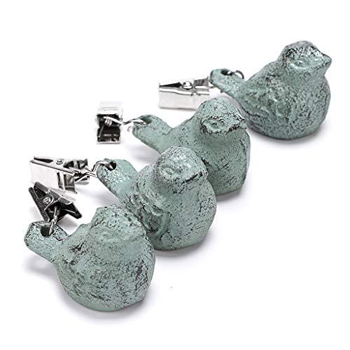 OwnMy Set of 4 Tablecloth Weights Clip on, Pendant Tablecloth Weights Kit with Cast Iron Antique Birds, Outdoor Garden Party Picnic Table Cloths Clips (Green)