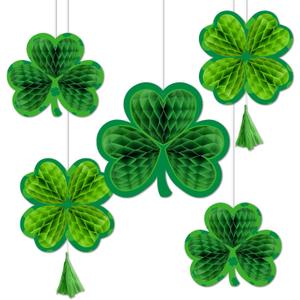 5 Pcs St. Patrick's Day Hanging Shamrock Decorations 3D Paper Shamrocks Honeycomb St Patricks Day Accessories Irish Party Ornaments for Home Birthday