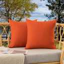 Kevin Textile Fall Outdoor Waterproof Throw Pillow Covers Decorative Farmhouse Water Resistant Checkered Cushion Covers for Tent Patio Garden Couch Sofa Pack of 2 (18x18 Inch Orange)
