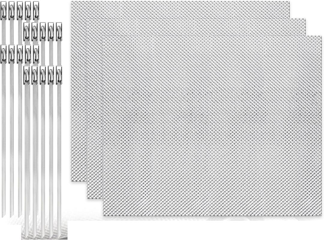 3 Pack Exhaust Heat Shield Automotive, Embossed Aluminum Heat Shield Kit with 20PCS Cable Metal Ties for Car Muffler Exhaust Wrap Heat Pipe High Temp Thermal Barrier (3Pcs 13 * 16)