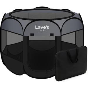 Love's cabin Pet Puppy Dog Playpen, Small Dog Tent Crates Cage Indoor/Outdoor, Portable Playpen for Cat, Foldable Pop Up Dog Kennel Playpen with Carring Case, Removable Zipper Top, Dark Grey