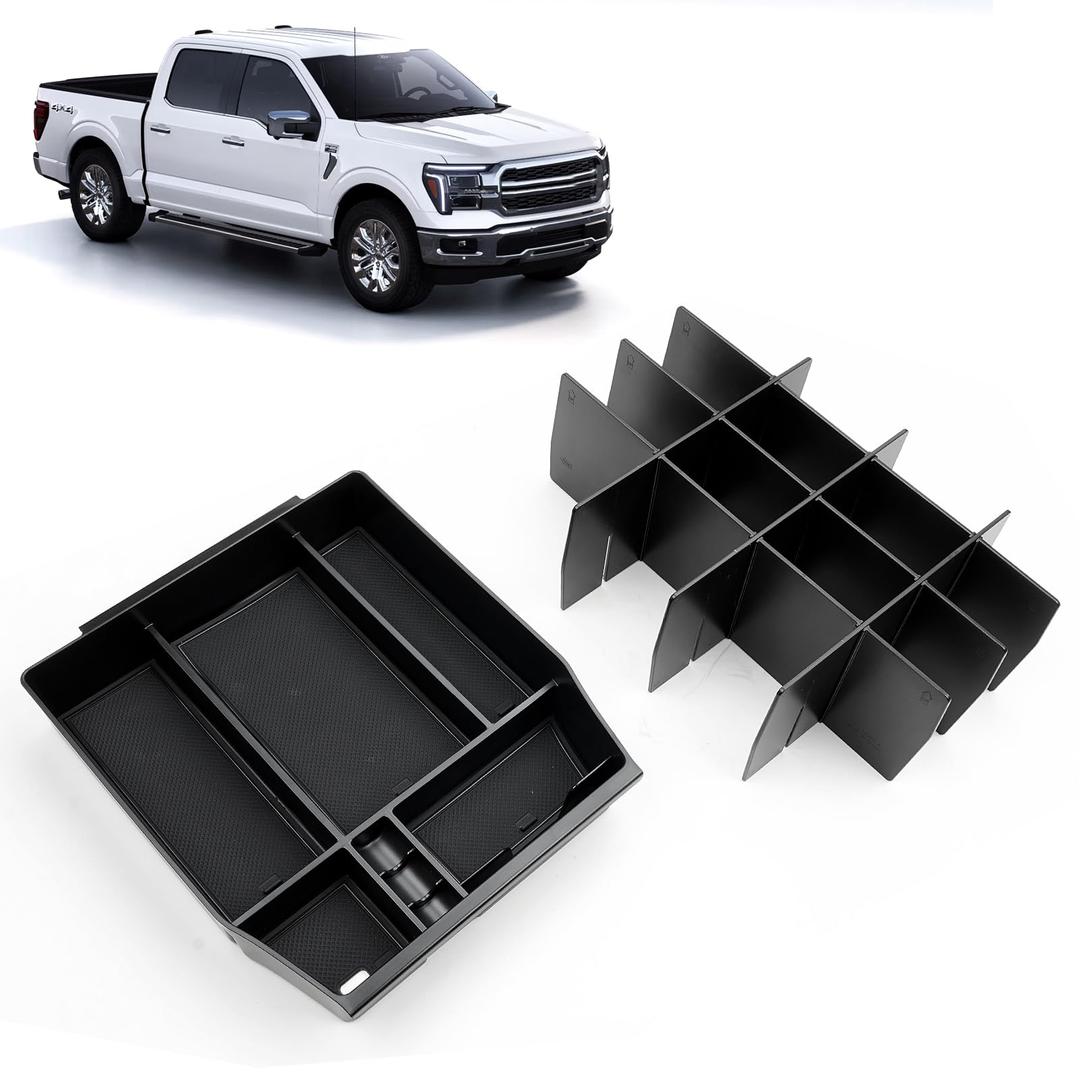 ELECFRESH 2PCS Center Console Organizer for 2023 2022 2021 Ford F150 Accessories, Armrest Storage Box and 16-Compartments Divider for Ford F150 (Not fit for 2024-2026)