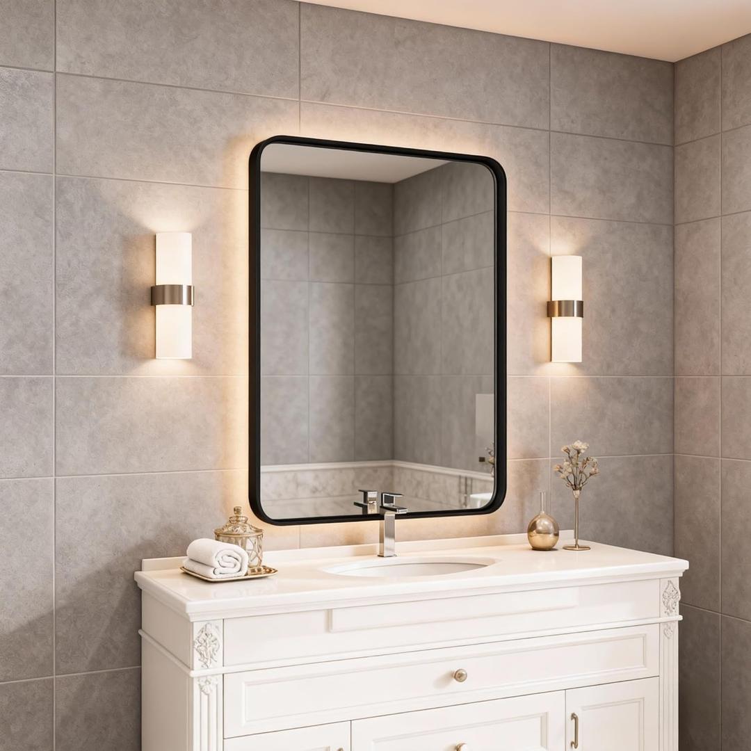 NEWBULIG Bathroom Mirror, Wall Mirror with Aluminum Alloy Thin Frame, Bathroom Mirrors for Over Sink, Bedroom, Living Room, Entryway (22"L x 30"W, Black-rectangular)