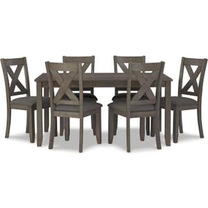 Signature Design by Ashley Caitbrook Rustic 7-Piece Dining Set  Rectangular Table with 6 X-Back Upholstered Chairs, Gray