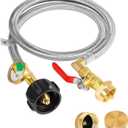 Propane Tank Adapter for 1 lb. Tanks,Upgrade 3 FT/36inch Propane Tank Refill Adapter Stainless Steel Hose with Gauge and ON-Off Control Valve, Fits QCC1 / Type 1 Propane Tank, 2 Caps Included