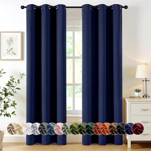 MIULEE Navy Blue Blackout Curtains for Bedroom Living Room 72 Inches Long 2 Panels, Thermal Insulated Room Darkening Drapes Grommet Noise Reducing Light Blocking Window Treatments Navy Blue, 40"W x 72"L (Pack of 2)