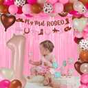 57Pcs My First Rodeo Decorations Girl Cowgirl First Rodeo Birthday Decorations for Girl with 40" Number 1 Balloon, Banner, Pastel Pink Backdrop for 1 Year Old Girls Milestone Baby Shower Party