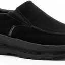 OrthoComfoot Men's Orthopedic Leather Dress Walking Shoes: Casual Arch Support Slip-On Loafers for Plantar Fasciitis, Comfortable Orthotic Shoes for Foot and Heel Pain Relief (Black)