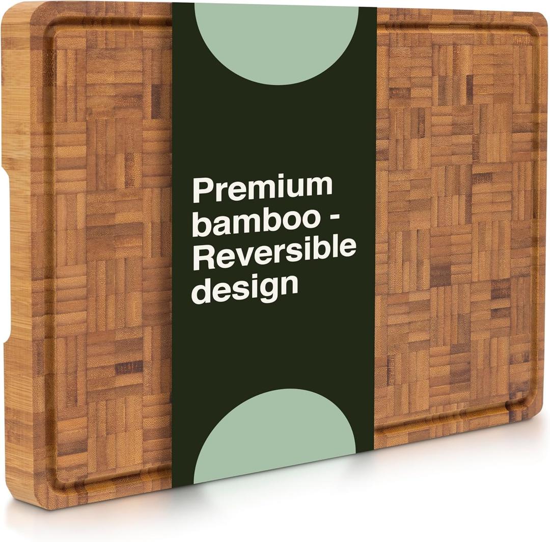 Cactus & Cubby Premium Bamboo Cutting Board. Deluxe Deep Carbonised End Grain Wooden Cutting Board. 16.5" x 11.8". Pre-oiled Butcher Block for Prepping & Serving. Knife Friendly