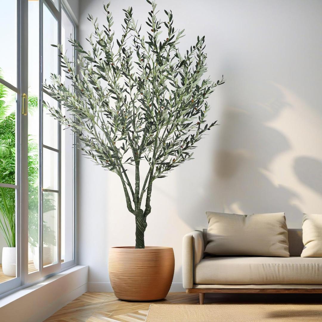 Tall Faux Olive Tree 8.4ft(98in) with Large Realistic Trunks and Big Olive Fruits, Artificial Silk Trees Floor Potted Fake Plants for Home Office Garden Indoor Decor (8.4feet,1Pack)