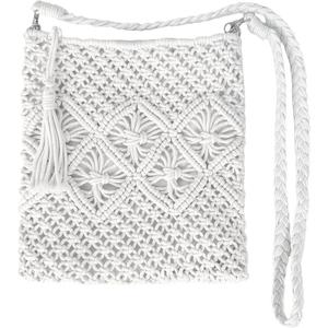 Eiyye Boho Crocheted Purse Summer Beach Crossbody Bag, Boho Shoulder Bag Crochet Handmade Purse with Tassel (Off White-vertical)