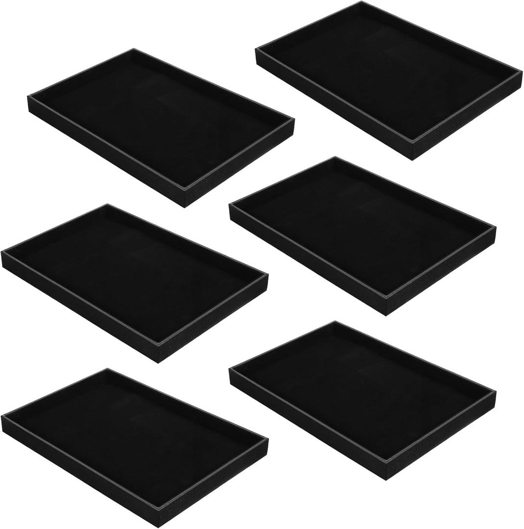 6-Piece Velvet Stackable Jewelry Organizer Trays  13.8" x 9.5" Large Size Black Premium Display & Storage for Necklaces, Bracelets, Rings & More