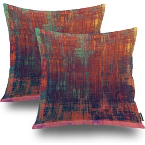 Shrahala Green Art Oil Outdoor Throw Pillow Cover, Red Painting Square Indoor Pillows Water Resistant Linen for Bedroom Living Room Set of 2 (22 X 22 in)