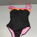 Aidonger Women's Ribbed One Piece Swimsuits Color Block Tummy Control Bathing Suit Slimming 1 Piece Swimwear (Medium, Pink-Orange-black)