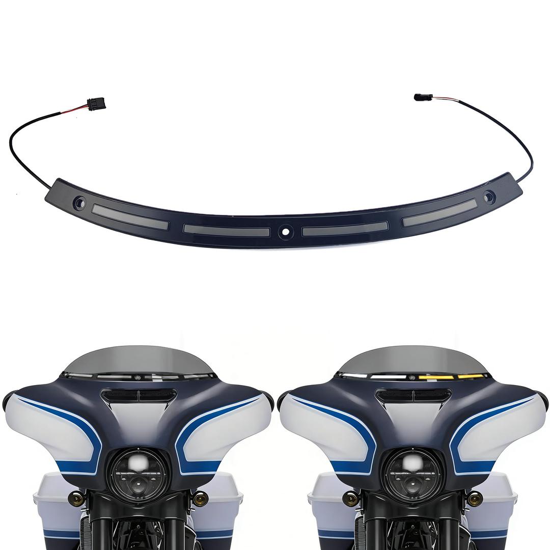 FATECIM Windshield Trim LED Light with Running Light & Sequential Turn Signals for Harley Touring Street Glide Ultra Limited Electra Glide FLHX FLHTK 2014-2023 (Black Windscreen Trim, Smoke Lens)
