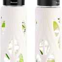 poweco 24oz Glass Water Bottle with Silicone Sleeve and Spout Lid - High Borosilicate Glass, Wide Mouth, Leakproof with Handle, BPA-Free, Perfect for Hydration on the Go (White)