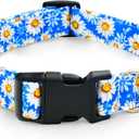 Tunkoo Blue Daisy Dog Collar, Cute Adjustable Premium Cotton Collar Durable Plastic Buckle for Small Medium Large Boys Girls Dogs, S