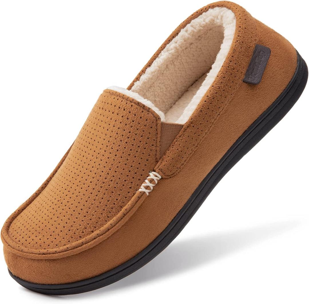 HomeTop Men's Classic Moccasin Slippers Comfy Memory Foam Indoor House Shoes (10, Tan)