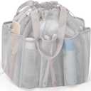 famichan Mesh Shower Caddy Portable with Drawstring, Dorm Room Essentials for College Students, Grey Shower Bag for Camping,Swimming,Gym,Travel,Bathroom