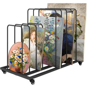 lukar Art Canvas Storage Rack with Wheels, Adjustable Art Storage Rack Metal Artwork Storage Stand for Canvas Boards, Drawing Board, Panels, Printed Matter, Paper Pad for Art Studios