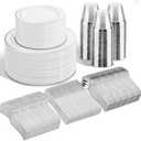 WELLIFE 600 Pcs Sliver Disposable Dinnerware for 100 Guests, Dinnerware Set of 100 Dinner Plates, 100 Salad Plates, 100 Spoons, 100 Forks, 100 Knives, 100 Cups