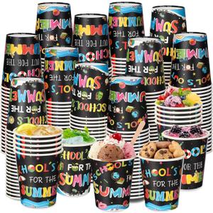 Qinyoung 60 Pcs School's out for Summer Cups End of Year Party Decorations 8 oz Disposable Drinkware 6 Designs for End of Academic Year Last Day of School 2026 Classroom Celebration