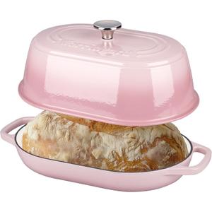VORRINGARD Enameled Cast Iron Dutch Oven Pot with Dome Lid, Oval Bread Oven for Homemade Sourdough Bread Baking, Oven Safe up to 500F, 6 Quart, Pink