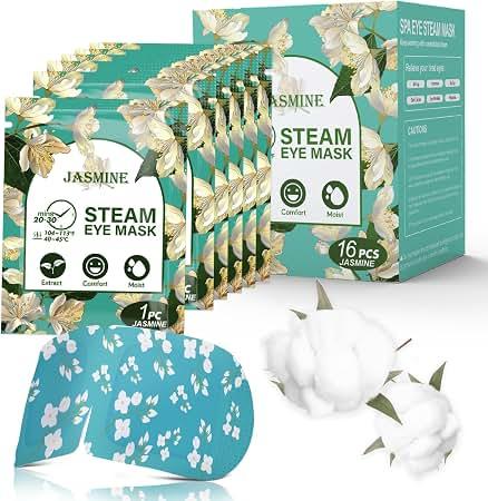 16 Packs Steam Eye Masks for Dry Eyes, Self Heating Warm Compress Jasmine Stocking Stuffers & Spa Relaxation Gift Set , Disposable Heated Eye Mask, Soothes & Rejuvenates Tired Eyes, Travel Essentials
