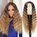 CLIONE Ombre Synthetic Curly Wig 28" Long Deep Wave Lace Front Wigs for Women Honey Blonde Curly Lace Wig 4" Fake Scalp Natural Crimps Curls, RT4/3027#