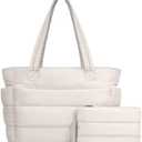 TOPDesign Puffer Tote Bag for Women, Lightweight Puffy Handbag with Compartments, Quilted Shoulder Bag for Work, Travel, Gym