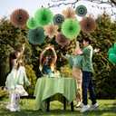 11 Pcs Hanging Paper Fans Decoration Green and Brown Paper Flowers Deco Tropical Jungle Birthday Party Decorations for Summer Safari Carnival Party Supplies