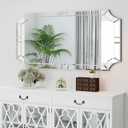 Chende 24"x47" Large Rectangular Mirror for Wall, Elegant Living Room Mirror with Glass Frame, Modern Stunning Scalloped Corner Beveled Edge, Entrance, Home Office, Bedroom Wall Decor
