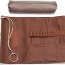 Traditional Aluminum Crochet Hooks Case, 14 Slots Roll-up Crochet Hook Organizer with a Detached Zipper Bag (Beige-Orange)