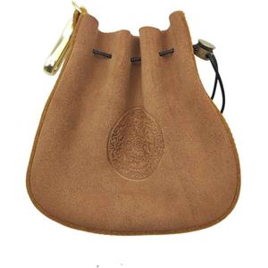 Vintage Mini Coin Bag, Genuine Drawstring Coin Pouch Coin Organizer Mini Coin Purse Change Holder Key Bag for Men and Women (Brown)