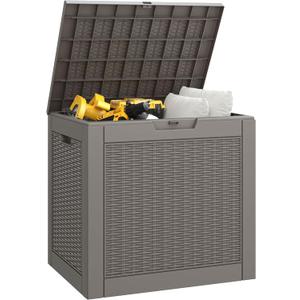 KAMABOKO 31 Gallon Outdoor Storage Box, Resin Deck Boxes Indoor and outdoor, Waterproof Storage Box Lockable Lid for Garden Tools, Package Delivery, Pool Supplies, Patio Cushions, Grey