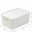 BINO | Plastic Storage Baskets with Lids, 15.5 Liter - 3 Pack, White | THE WOVEN COLLECTION | Storage Basket for Shelves Woven Storage Baskets for Organizing Bins Pantry Shelf Organizer Container Bin