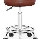 Rolling Stool with Wheels, PU Leather Small Office Chair with Foot Rest,Versatile Adjustable Swivel Stool for Tattoo Massage Salon Spa Teach Medical Facial Office Home Work Kitchen (Ember Brown)
