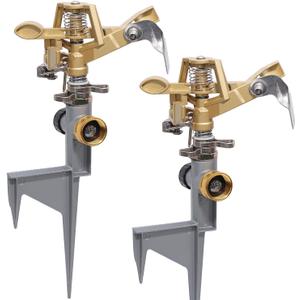 Biswing 2 Pack Impact Sprinkler Head on Metal Step Spike, Heavy Duty Zinc Alloy Lawn Sprinkler, Adjustable Coverage Nozzle on Sturdy Spike Base, 360 Degree Large Area Irrigation
