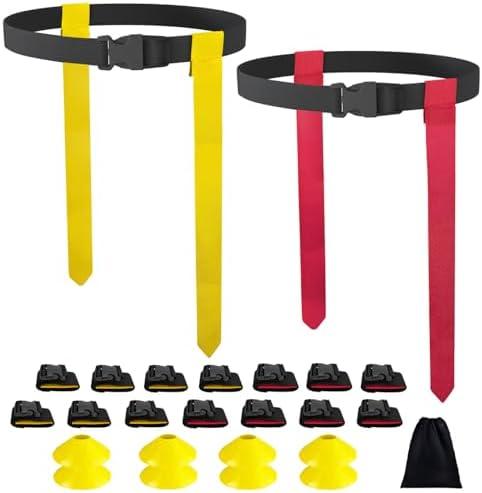 chicarry Flag Football Set, 8 Player Football Flags and Belts Set, Flag Football Belts for Youths, Adults