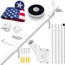 LETSTRY American Flag with Pole & Flag Pole Light, 6FT White Flagpoles for Outside House with 180 Adjustable Bracket, 1" Thickened Stainless Steel Wall Mount Flagpole for Residential Porch Outdoor
