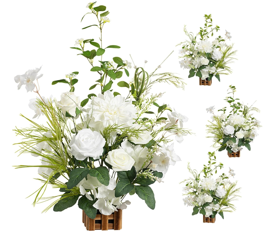 Ling's moment Free-Standing Wedding Aisle Runner Flowers Lily of The Valley | 17.5" Tall 4pcs Artificial Flowers Arrangement Chair Decoration for Centerpieces Ceremony Reception Rose Floral Party Indoor