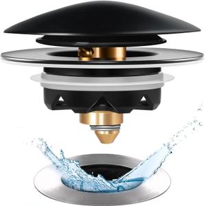 Bathtub Drain Stopper, Pop Up Tub Drain Stopper Plug and Cover, Universal for 1.45 to 1.8in Drain Hole,Replaces Lift & Turn, Tip-Toe or Trip, All Brass Matte Nickel Process, Black