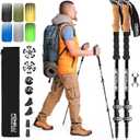 Foxelli Trekking Poles  Lightweight Collapsible Aircraft Grade Aluminum Hiking Poles with Cork Grips Quick Locks & All-Terrain Accessories  Pair of 2 (Black)