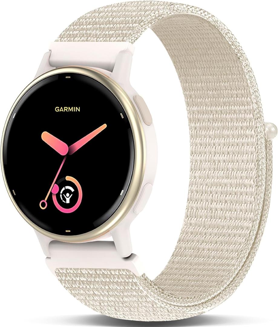 Hook and Loop Nylon Watchband Compatible with Garmin Vivoactive 5/6/3,20mm Soft Elastic Lightweiht Sport Adjustable Replacement Strap for Garmin Forerunner 165/55/245/Venu Sq 2 Women Men