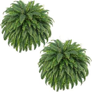 FOREST PRINCE 50" Fake Ferns Bush Plants with 96 Frond, 2 Faux Ferns for Outdoors Planter Large Garden Porch Entrance Balcony Windowsill Home Decor