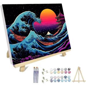 hyzsj Paint by Numbers Kit for Adults with Frame,Seawave Paint by Numbers for Adults, Sunset Paint by Number with Easel, DIY Paint by Number Kits for Home Wall Decor 11.8x15.7inch (Sezwave)