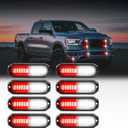 WINECO 12 Led POV Emergency Fire Strobe Lights, Red White Firefighter Surface Mount Grille Grill Warning Flashing Light Caution Construction Hazard Light Bar for Trucks Vehicles