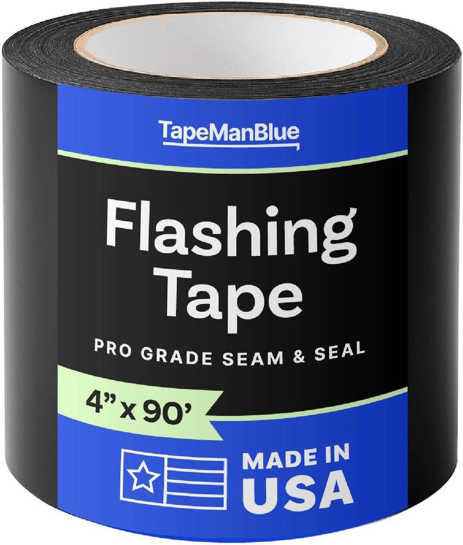 Flashing Tape for Windows and Doors, 4 in x 90 ft, 12 Rolls, Made in USA, Black Self-Adhesive Flashing Tape Waterproof, UV Resistant, Acrylic Adhesive, Great for Sealing Doors, Windows, Panel Seams