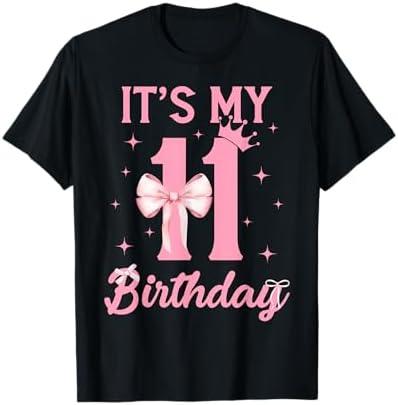 It's My 11th Birthday Girl Coquette Bow 11 Yr Old Aesthetic T-Shirt M